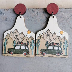 White & Beige Western Road Wood Drop Earrings