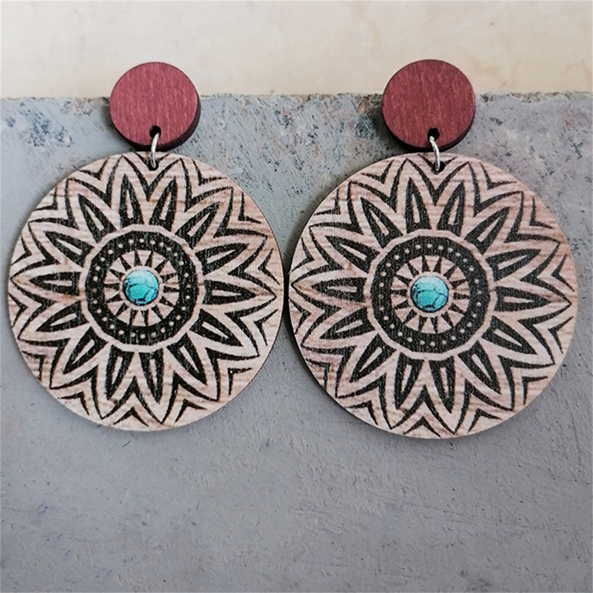 Wood & Silver-Plated Lotus Round Drop Earrings