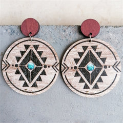 Wood Geometric Circled Drop Earrings