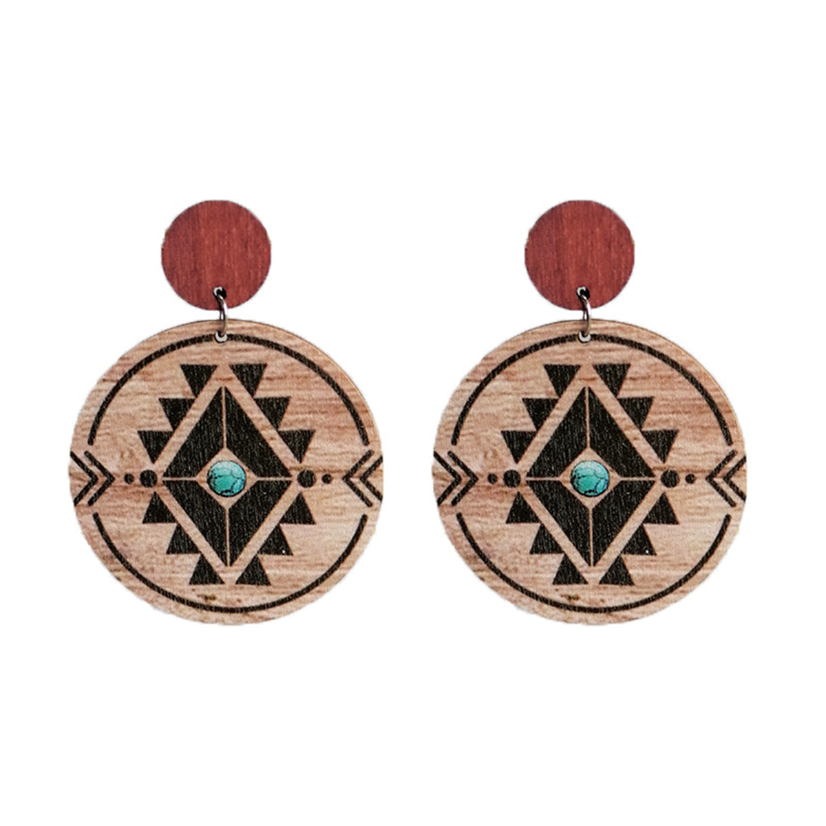 Wood Geometric Circled Drop Earrings