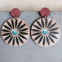 Wood & Silver-Plated Flower Round Drop Earrings