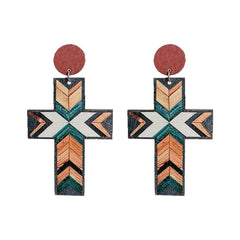 Blue & Brown Cross Wood Drop Earrings