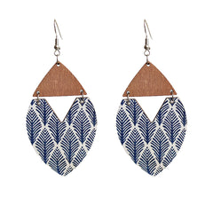 Blue & Brown Wood Leaf Drop Earrings