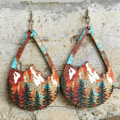 Red Wood & Silver-Plated Spring Mountain Drop Earrings