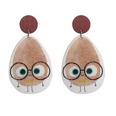 Brown Wood & Silver-Plated Potato Drop Earrings