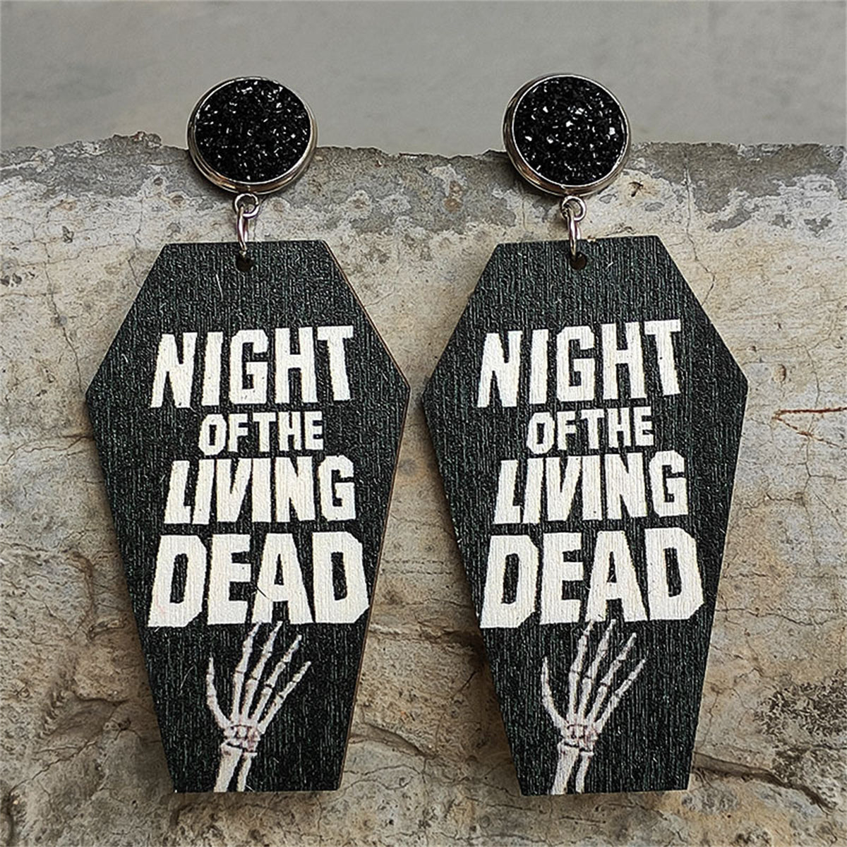 Black Wood & Silver-Plated 'Night Of The Living Dead' Coffin Drop Earrings