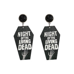 Black Wood & Silver-Plated 'Night Of The Living Dead' Coffin Drop Earrings