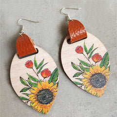 Yellow Wood & Silver-Plated Sunflower Drop Earrings