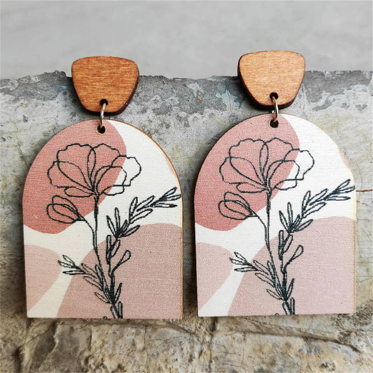 White Wood & Silver-Plated Flower Drop Earrings