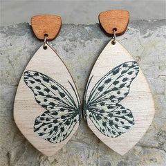 Brown Wood & Silver-Plated Butterfly Drop Earrings