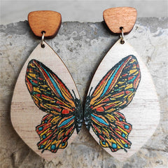 Blue & Orange Butterfly Wood Drop Earrings