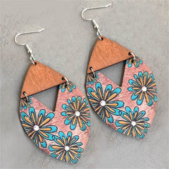 Pink Wood & Silver-Plated Stripped Blue Mum Drop Earrings