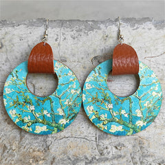 Blue Wood & Silver-Plated Cherry Tree Round Drop Earrings