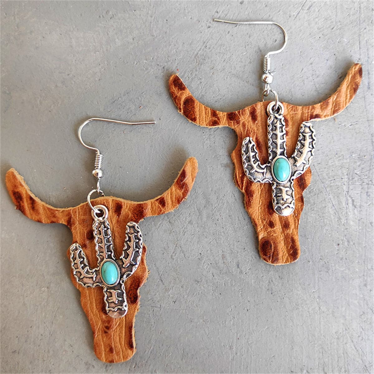 Brown Polystyrene & Turquoise Cattle Cactus Drop Earrings