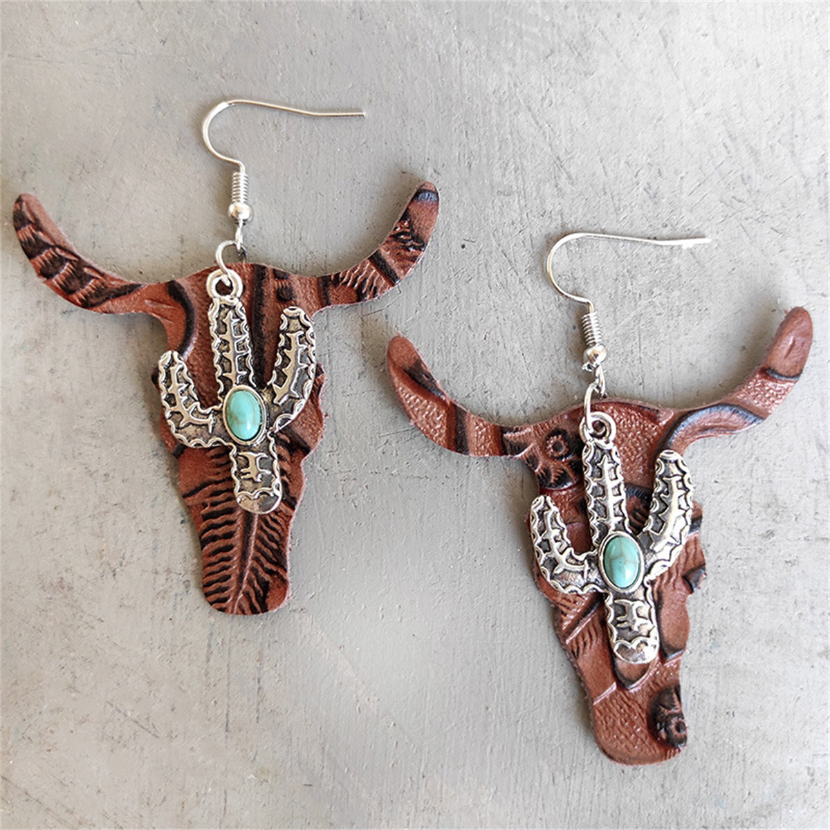 Red Polystyrene & Turquoise Cattle Cactus Drop Earrings