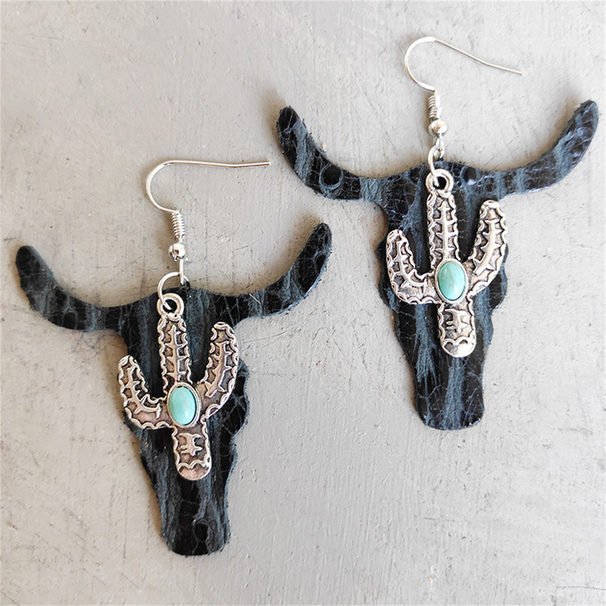 Teal Polystyrene & Turquoise Cattle Cactus Drop Earrings