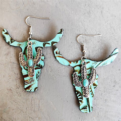 Aqua & Turquoise Cattle Cactus Drop Earrings