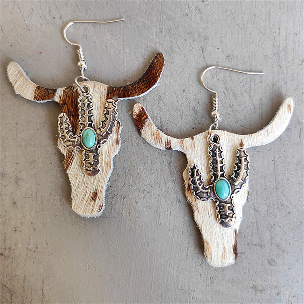 Cream Polystyrene & Turquoise Cattle Cactus Drop Earrings