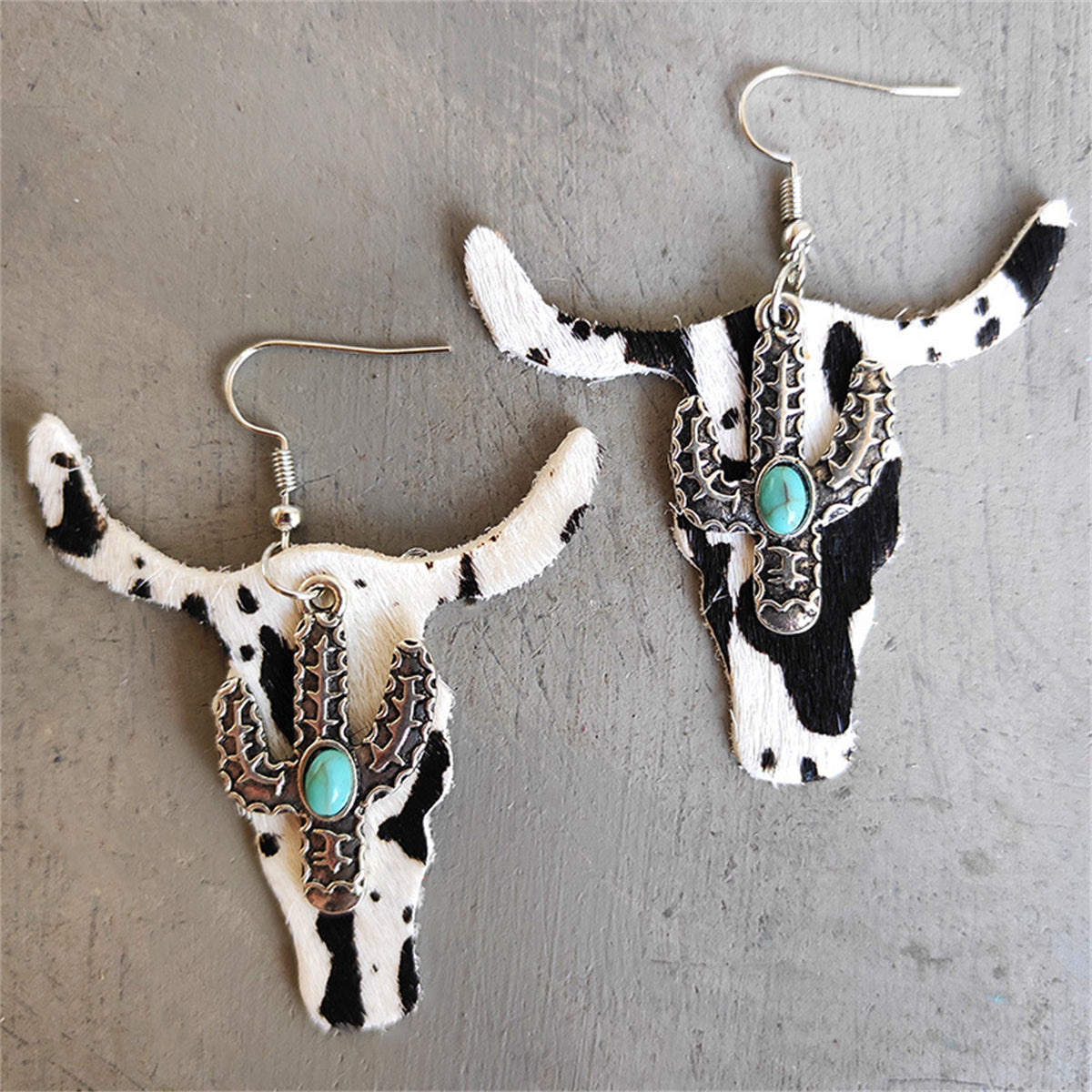 White Polystyrene & Turquoise Cattle Cactus Drop Earrings