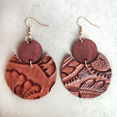 Red & Brown Floral Embossed Round Drop Earrings