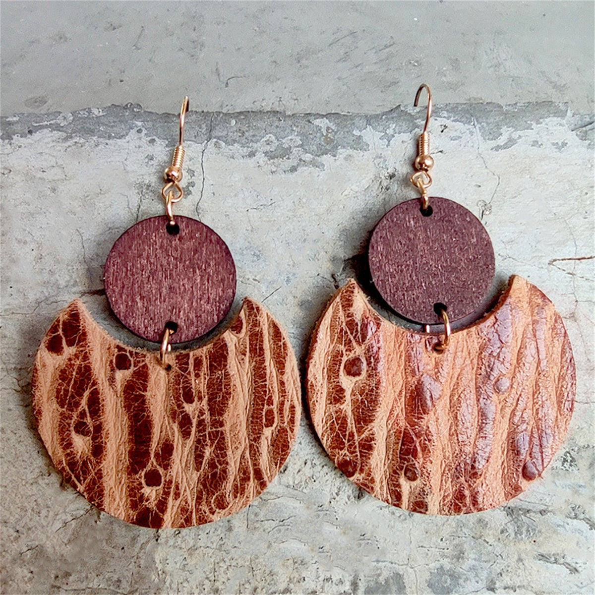 Brown Wood & 18K Gold-Plated Round Drop Earrings