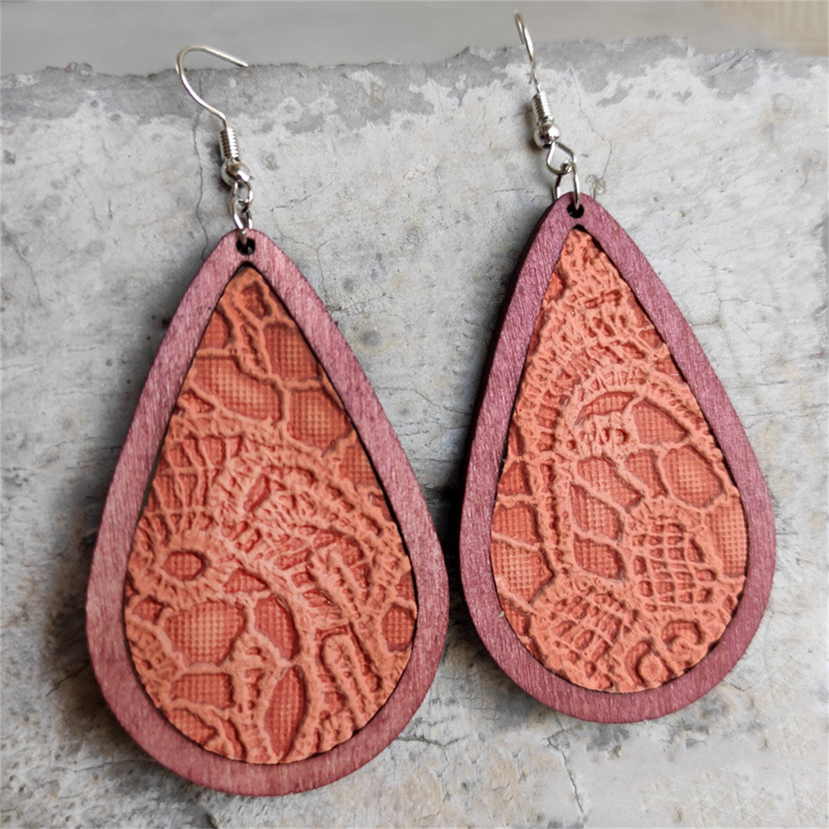 Orange & Red Lace-Textured Teardrop Earrings