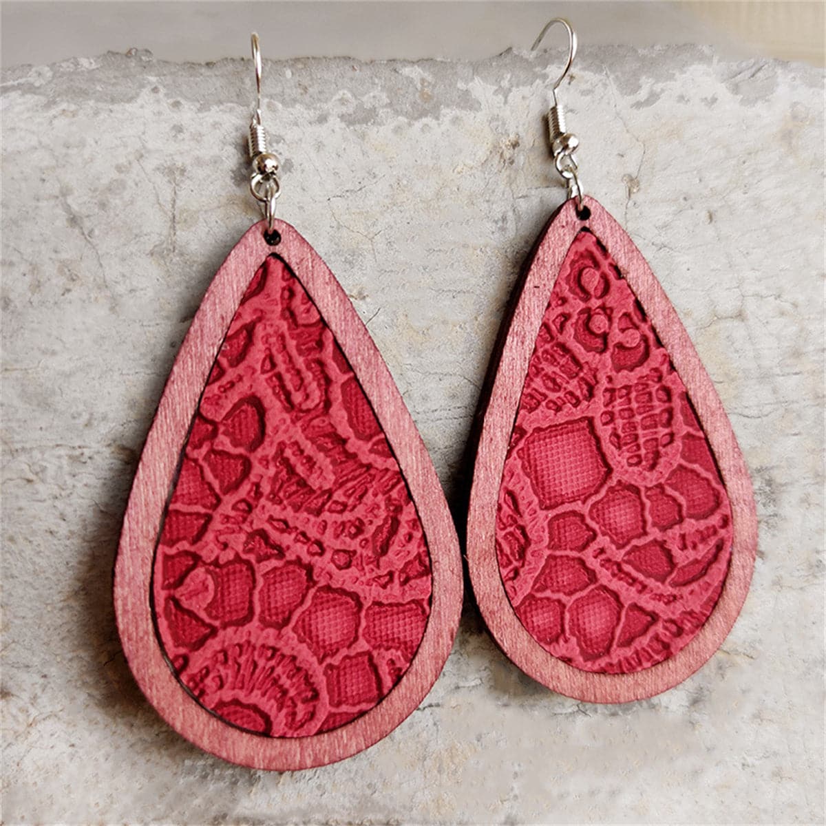 Fuchsia & Red Lace-Textured Teardrop Earrings