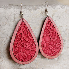 Fuchsia & Red Lace-Textured Teardrop Earrings