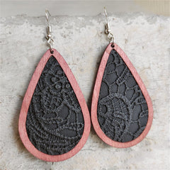 Black & Red Lace-Textured Teardrop Earrings