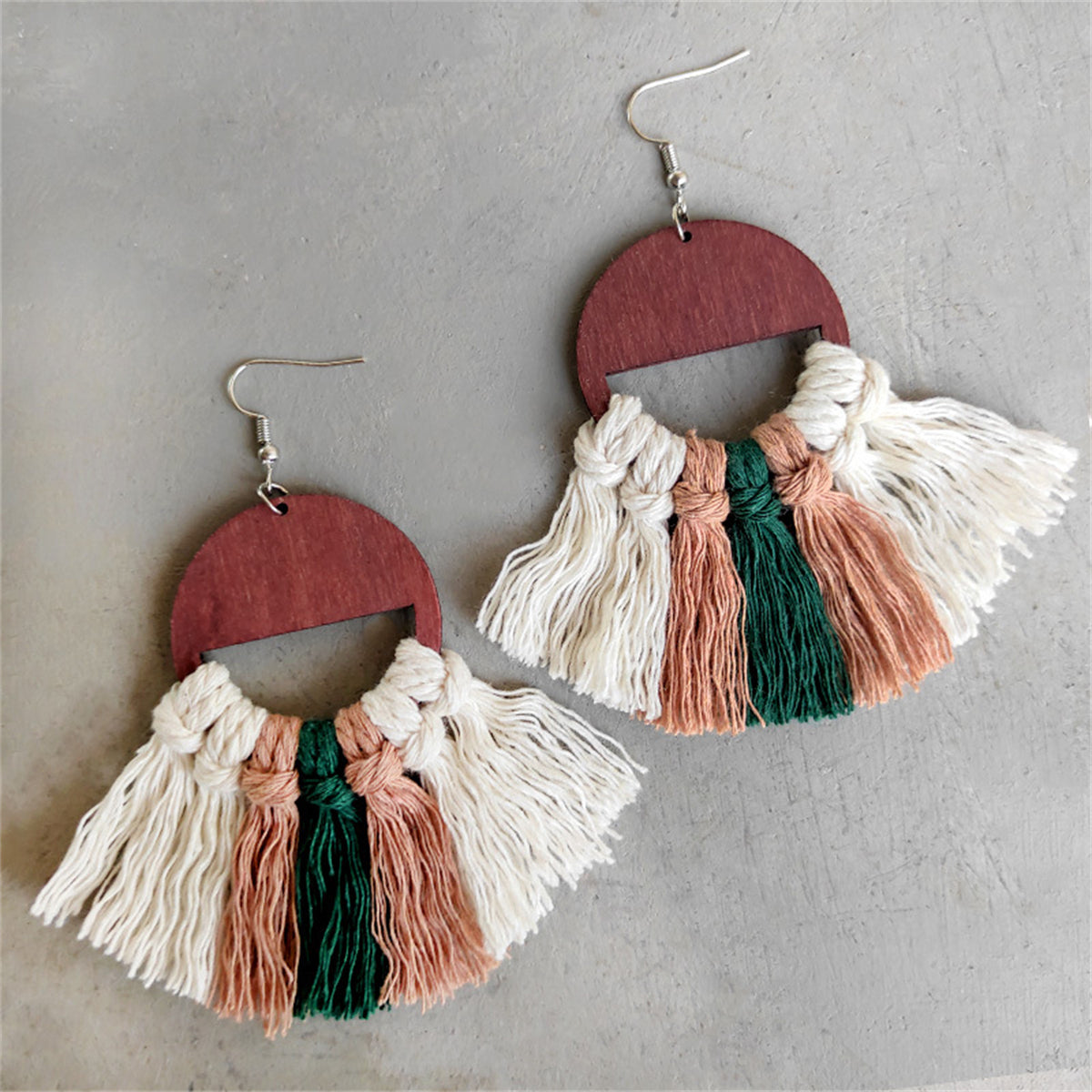 Blush & Green Tassel Wood Drop Earrings