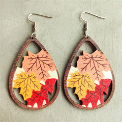 Red & Brown Maple Leaves Open Teadrop Earrings