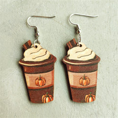 Brown Pumpkin Whip Cream Drink Drop Earrings