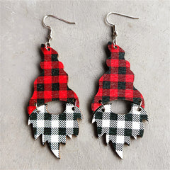 Red & Black Wood Buffalo Check Gnome Drop Earrings