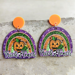 Orange & Purple Wood 'Trick Or Treat' Pumpkin Drop Earrings