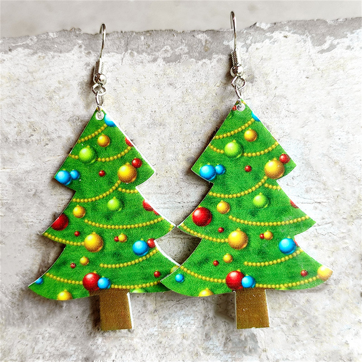 Green & Brown Christmas Tree Drop Earrings