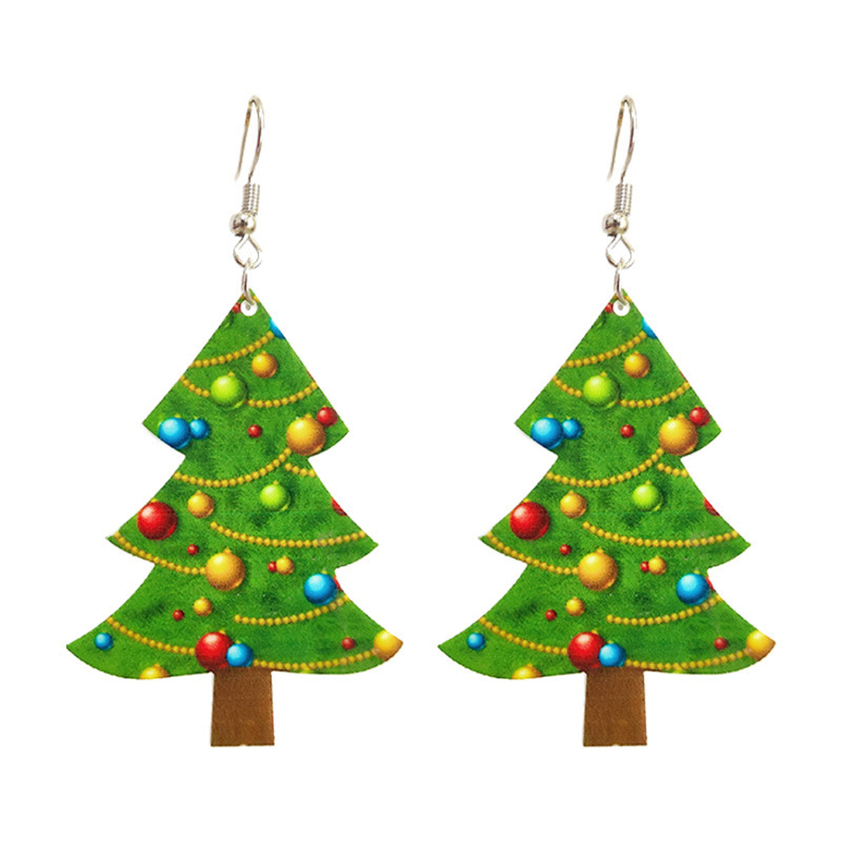 Green & Brown Christmas Tree Drop Earrings