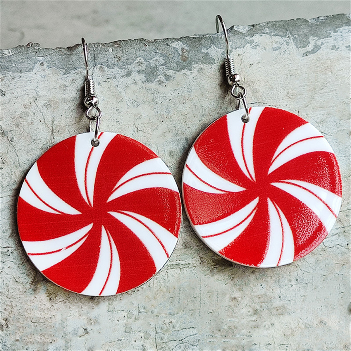 Red & White Round Candy Drop Earrings