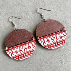 Red Wood & Silver-Plated Holiday Pattern Drop Earrings