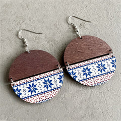 Brown & Blue Fair Isle Wood Drop Earrings