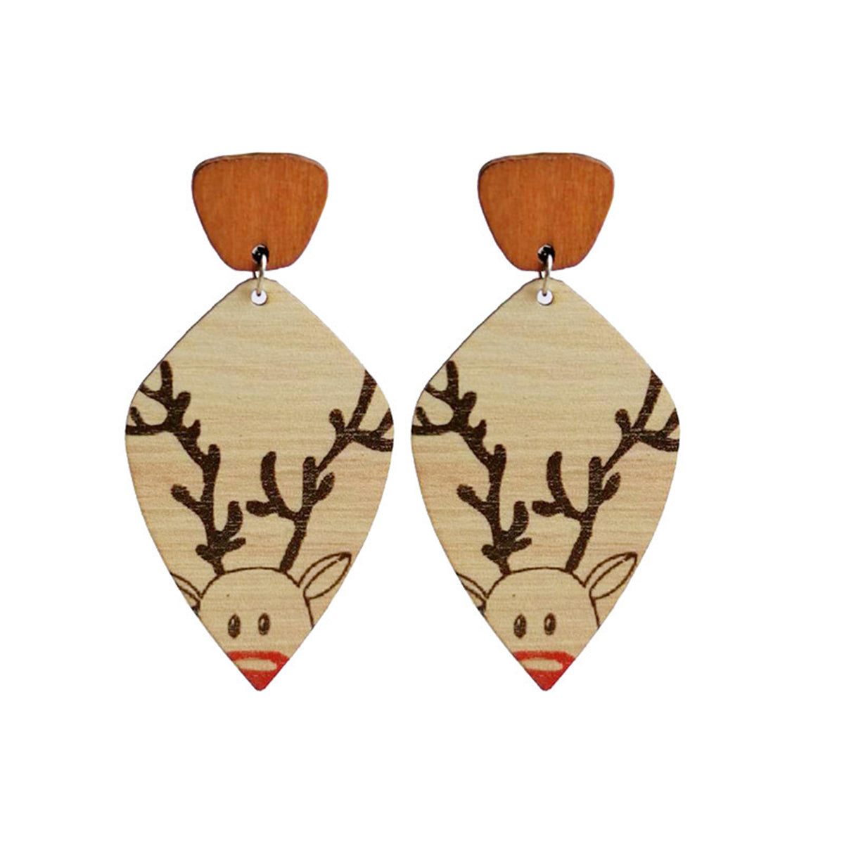 Wood & Silver-Plated Reindeer Rhombus Drop Earring