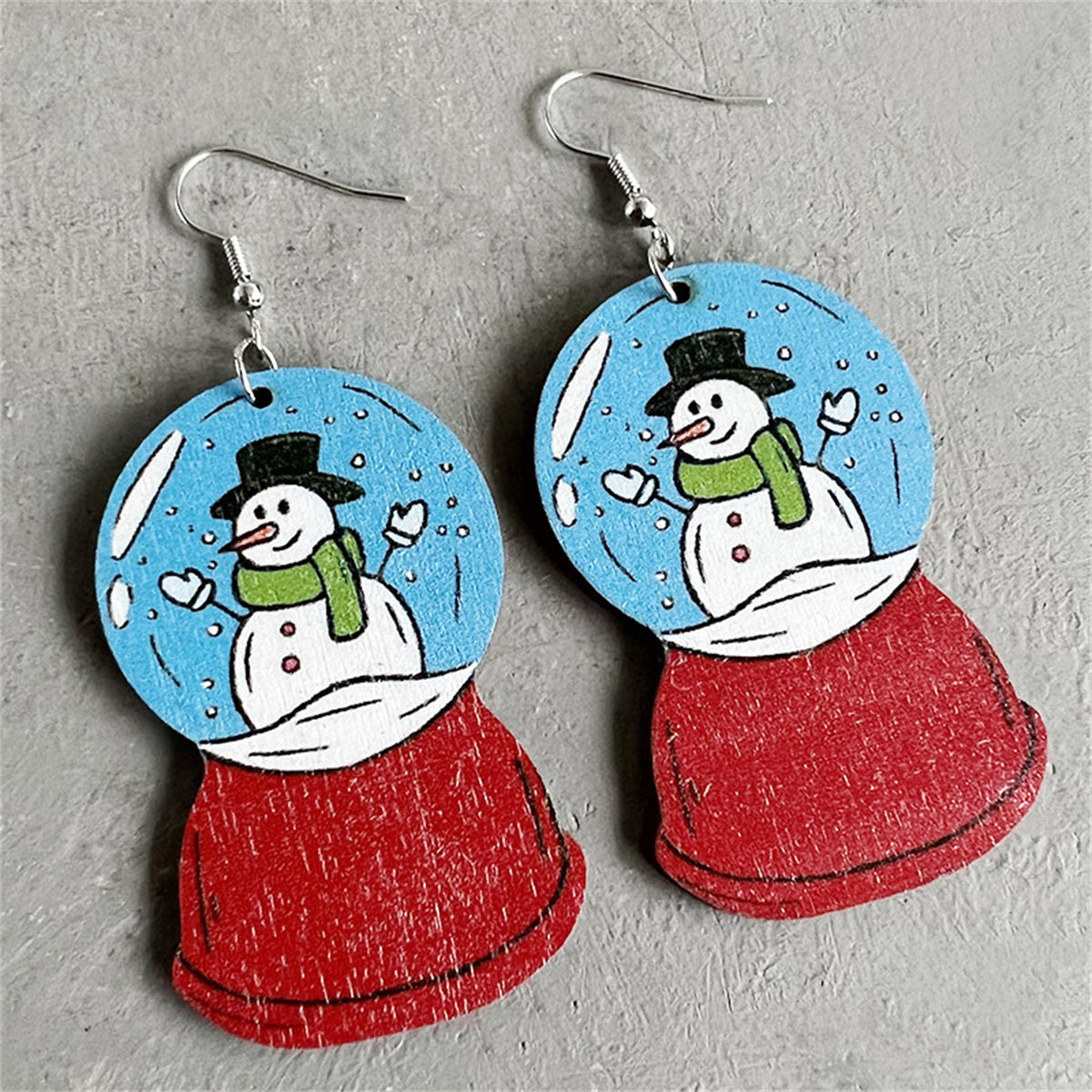 Wood & Silver-Plated Snow Globe Snowman Drop Earrings