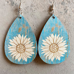 Aqua Wood & Silver-Plated Lotus Drop Earrings