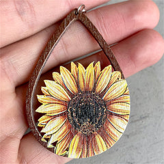 Yellow Wood Sunflower Drop Earrings