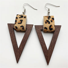 Brown Wood Leopard Triangle Drop Earrings