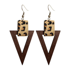 Brown Wood Leopard Triangle Drop Earrings