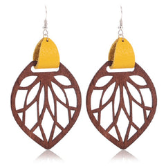 Yellow Polystyrene & Wood Silver-Plated Leaf Drop Earrings