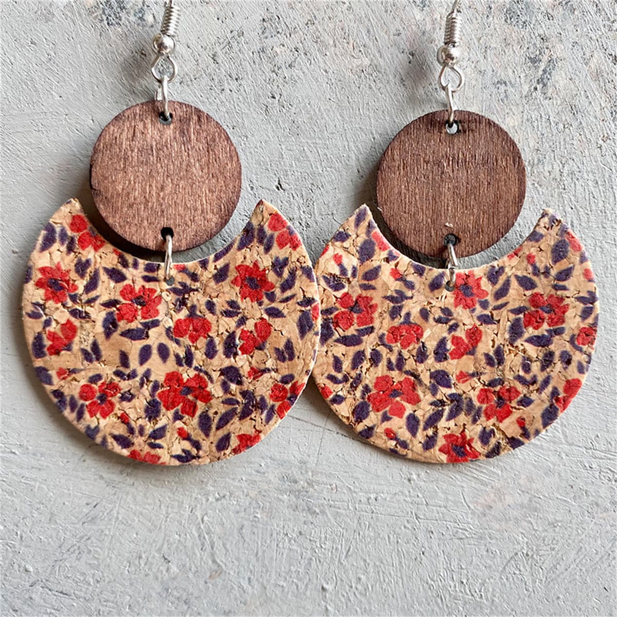 Red & Beige Floral Fan Drop Earrings