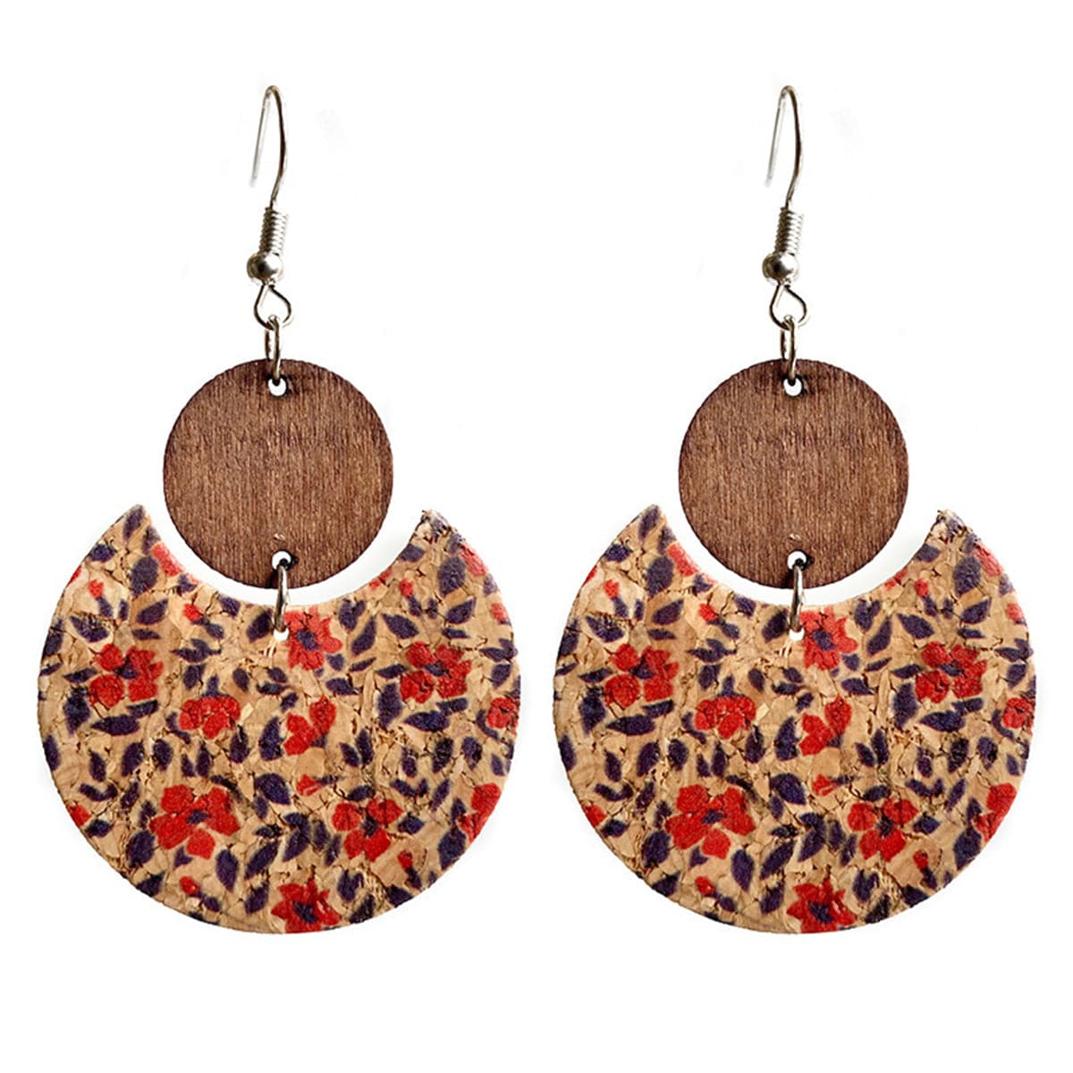 Red & Beige Floral Fan Drop Earrings