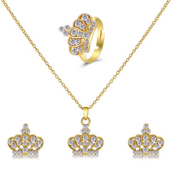 Cubic Zirconia & 18K Gold-Plated Crown Jewelry Set