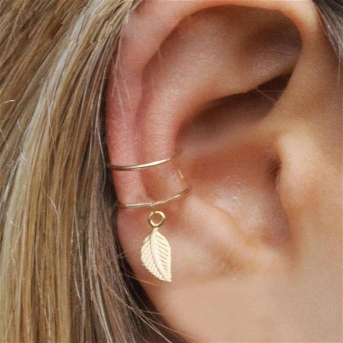 18K Gold-Plated Star Leaf Ear Cuff Set